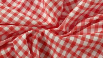 AI Generative red and white checkered fabric photo