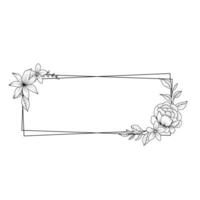Flower Frame. Hand drawn Botanical vector illustration. Black and white wreath.