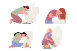 bulimia comiendo trastorno. ilustración de un persona cerca un baño vector
