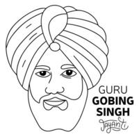 Guru Gobing Singh Jajanti outline square banner. Guru Gobing Singh face banner. Hand drawn vector art