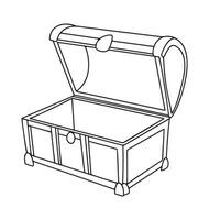 Open empty chest in doodle style. Outline empty treasure chest. Hand drawn vector art.