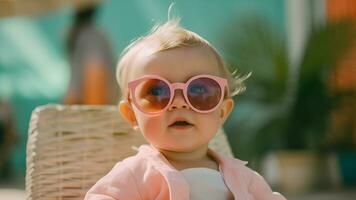 Fashionable Infant Wearing Sunglasses on a Summer Pastel, AI Generative photo