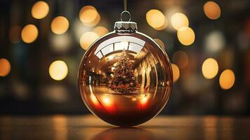 Festive Scenes in Shiny Bauble Reflections A Holiday Delight, AI Generative photo