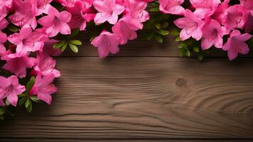 Azalea Rhododendron on Wood Background with Copy Space, AI Generative photo