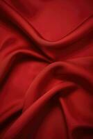 AI Generative red background silk fabric photo