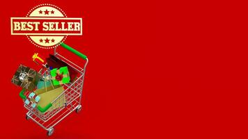 The Shopping cart and gift box on red Background for Advertising or Marketing concept 3d rendering photo