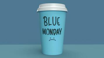 The cup on table for Blue Monday concept 3d rendering photo