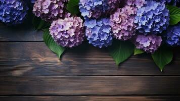 Hydrangea Hydrangea macrophylla on Wooden, AI Generative photo