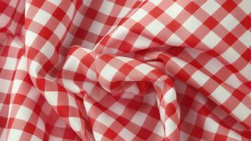 AI Generative red and white checkered fabric photo