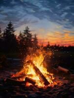 AI Generative sunset over a bonfire photo