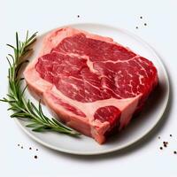 A picture of Raw T bone steak with rosemary and peppercorns on white background Generative AI photo