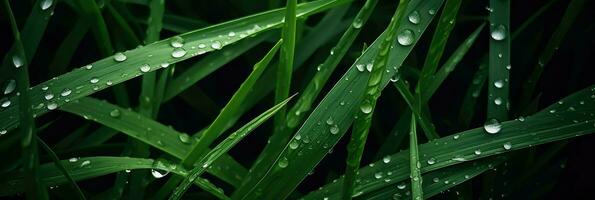 AI Generative grass plants raindrops dew photo