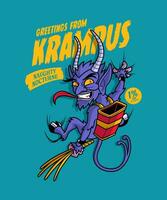 saludos desde krampus. Navidad dibujos animados personaje ilustración. vector