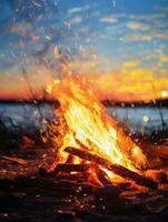 AI Generative sunset over a bonfire photo