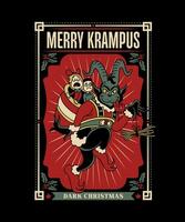 Merry Krampus Dark Christmas. Funny Christmas Cartoon Illustration. vector
