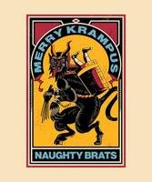 Merry Krampus Naughty Brats. Funny Christmas Cartoon Illustration. vector