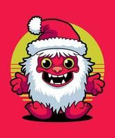 Christmas Monster Wearing Santa Claus Hat 06. Cartoon Illustration Style. vector
