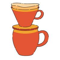 Coffee set with cup and drip system. Home ceramic coffee maker. Vector illustration in flat style.