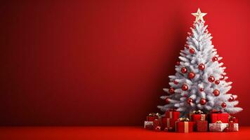 Joyful Christmas Red Background with Ample Copy Space, AI Generative photo