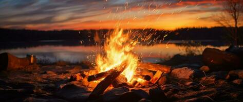 AI Generative sunset over a bonfire photo