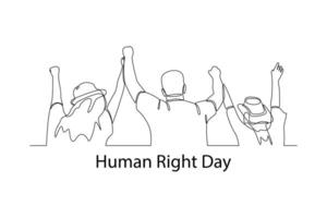 One continuous line drawing of December 10, World Human Rights Day concept. Doodle vector illustration in simple linear style.