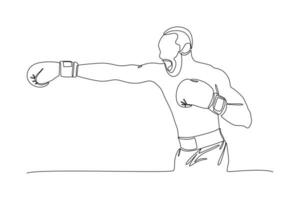 continuo uno línea dibujo boxeadores, muái tailandés luchadores boxeo, Deportes, rutina de ejercicio concepto. garabatear vector ilustración.