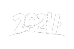 Continuous one line drawing 2024 Happy New Year logo text design. Doodle vector illustration.