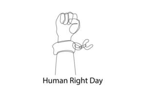 One continuous line drawing of December 10, World Human Rights Day concept. Doodle vector illustration in simple linear style.