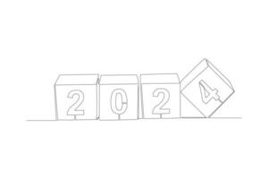continuo uno línea dibujo 2024 contento nuevo año logo texto diseño. garabatear vector ilustración.