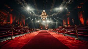 un foto de filas de personas caminando en rojo alfombra en teatro, película estreno, etapa o espectáculo concepto generativo ai