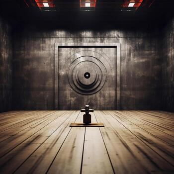 a image of 3d render of an empty room with a target in the center Generative AI photo