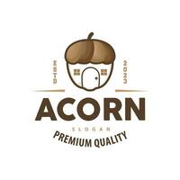 Acorn Logo, Nut Design With Oak Leaves Simple, Templet Illustration Vector