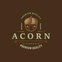 Acorn Logo, Nut Design With Oak Leaves Simple, Templet Illustration Vector