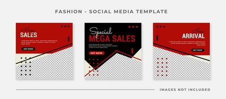 black friday fashion sale, red black social media post template design, event promotion vector banner