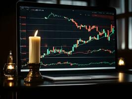 Stock market or forex trading graph and candlestick chart suitable for financial investment concept. photo