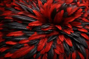 Red and Black Feather Background, Colorful Feather Wallpaper, Feathers Background, Fluffy Feather Texture, Feather Pattern, Feather Texture, Fur Texture, AI Generative photo