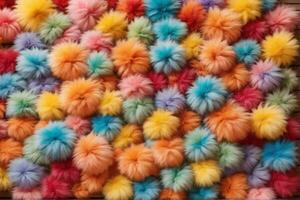 Rainbow Colorful Fluffy Fur Ball Texture Wallpaper, Colorful Fluffy Background, Fluffy Fur Background, Fur Texture Background, AI Generative photo