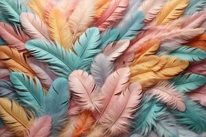 Pastel Feather Background, Pastel Feather Wallpaper, Feathers Background, Feather Texture, Feathers Pattern, AI Generative photo