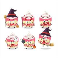 Halloween expression emoticons with cartoon character of sweety cake cherry vector