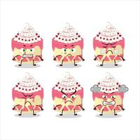Sweety cake cherry cartoon character with various angry expressions vector