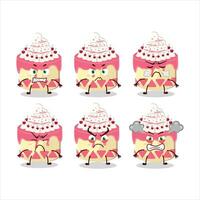 Sweety cake cherry cartoon character with various angry expressions vector