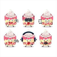 Sweety cake cherry cartoon character are playing games with various cute emoticons vector