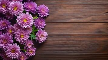 aster asteraceae en madera antecedentes con Copiar espacio, ai generativo foto