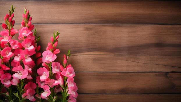 boca de dragón flor en madera antecedentes con Copiar espacio, ai generativo foto