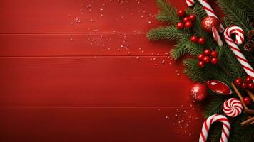 Joyful Christmas Red Background with Ample Copy Space, AI Generative photo