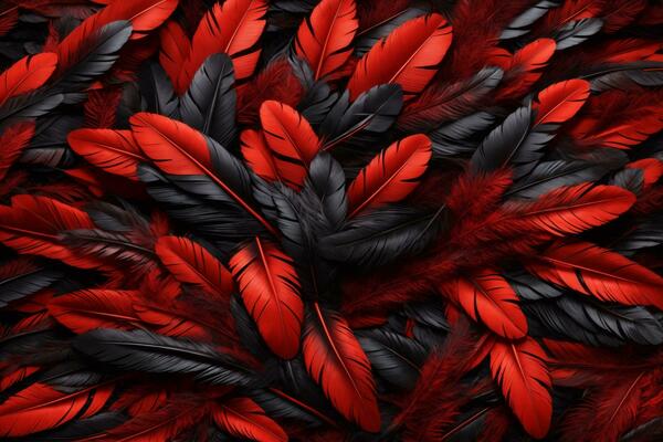 Abstract Pattern Of Red Feathers On A Black Background. Stock Photo,  Picture and Royalty Free Image. Image 95471036.