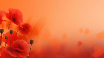 Remembrance Day background with copy space. Red poppy flowers on bokeh background. Suitable for social media posts, posters, and other marketing materials. Generative AI photo