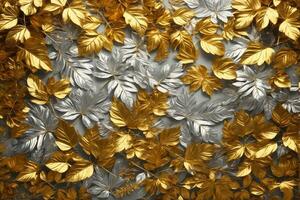 Golden Leaves Background, Gold Leaves Background, Leaves Wallpaper, Leaves Pattern, Leaves Background, Luxury Background, AI Generative photo