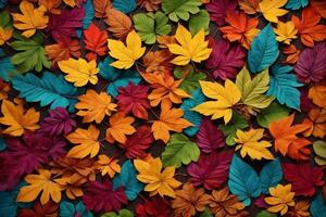 Rainbow Colorful Leaves Background, Colorful Leaves Background, Multicolor Leaves Background, Leaves Wallpaper, Fallen leaves Background, AI Generative photo