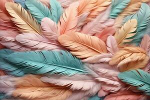 Pastel Feather Background, Pastel Feather Wallpaper, Feathers Background, Feather Texture, Feathers Pattern, AI Generative photo